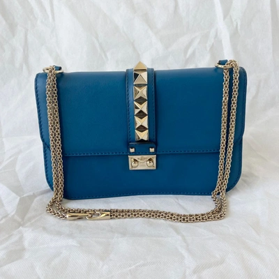 Pre-owned Valentino Garavani Valentino Blue Leather Medium Rockstud Glam Lock Flap Bag In Default Title