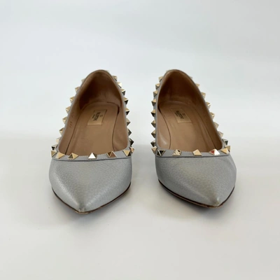 Pre-owned Valentino Garavani Valentino Grey Rockstud Pointed Toe Wedge Shoes, 38.5 In Default Title