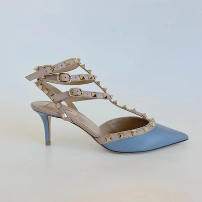 Pre-owned Valentino Garavani Valentino Light Blue Rockstud Pumps With Three Side Buckles, 39 In Default Title ModeSens