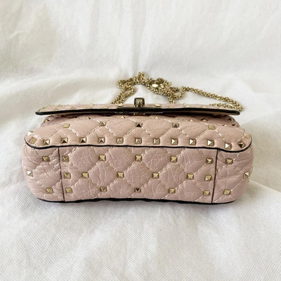 Pre-owned Valentino Garavani Valentino Old Rose Leather Small Rockstud Spike Top Handle Bag In Used / Small / Light Pink