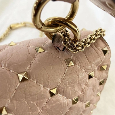 Pre-owned Valentino Garavani Valentino Old Rose Leather Small Rockstud Spike Top Handle Bag In Used / Small / Light Pink