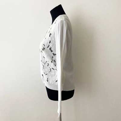 Pre-owned Valentino White Knitted Floral Button Down Cardigan In Used / L / White