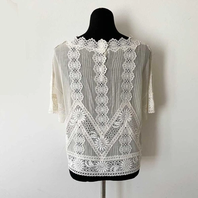Pre-owned Valentino White Sheer Floral Embroidered Short Sleeve Blouse In Used / M / White