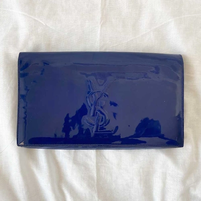 Pre-owned Saint Laurent Yves  Belle De Jour Blue Patent Leather Clutch In Used / N/a / Blue