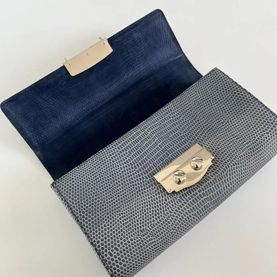 SAINT LAURENT Pre-owned Yves  Lizard Embossed Blue Large Clutch In Default Title