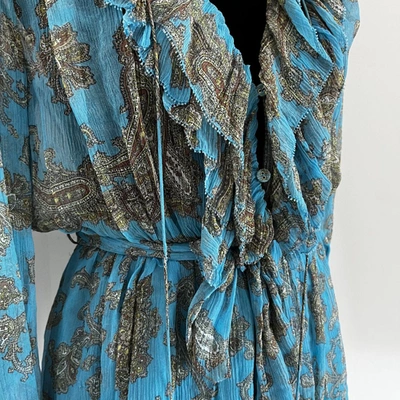Pre-owned Zimmermann Blue Printed Long Sleeve Silk Ruffle Playsuit In Default Title