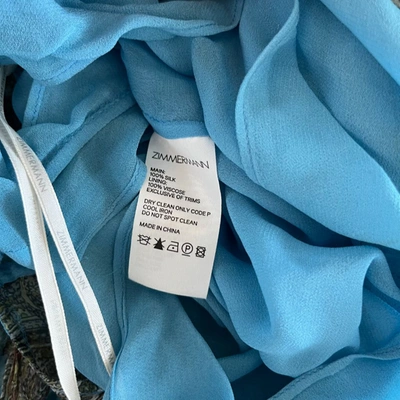 Pre-owned Zimmermann Blue Printed Long Sleeve Silk Ruffle Playsuit In Default Title