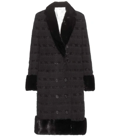 Thom Browne Fur-trimmed Cashmere Coat In Llack