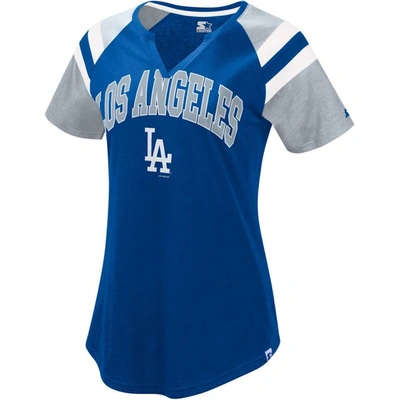 Shop Starter Royal/gray Los Angeles Dodgers Game On Notch Neck Raglan T-shirt