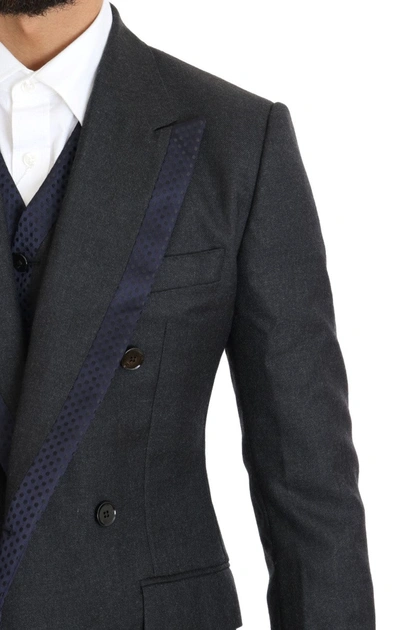 Shop Dolce & Gabbana Gray Wool Blue Silk Double Breasted Men's Suit