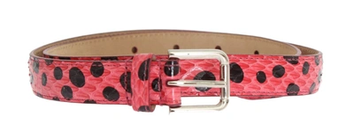 Shop Dolce & Gabbana Pink Polka Snakeskin Silver Buckle Women's Belt In Multicolor