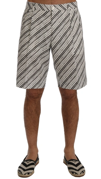 Shop Dolce & Gabbana White Black Striped Casual Men's Shorts In Black/white