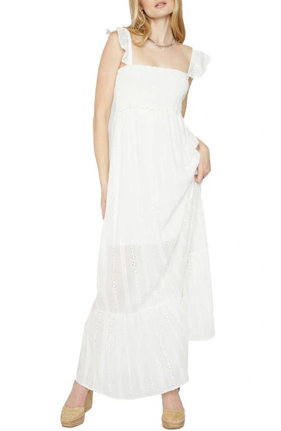 Shop Know One Cares Eyelet Smocked Cotton Maxi Dress In White