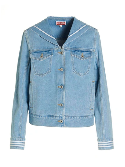 Shop Kenzo 'bleach Denim Sailor' Jacket In Light Blue