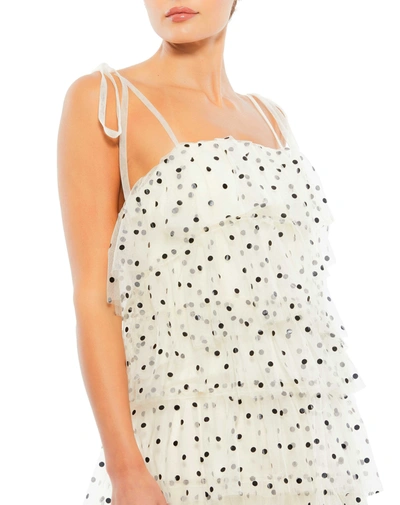 Shop Mac Duggal Polka Dot Ruffle Tiered Spaghetti Strap Mini Dress In Black White