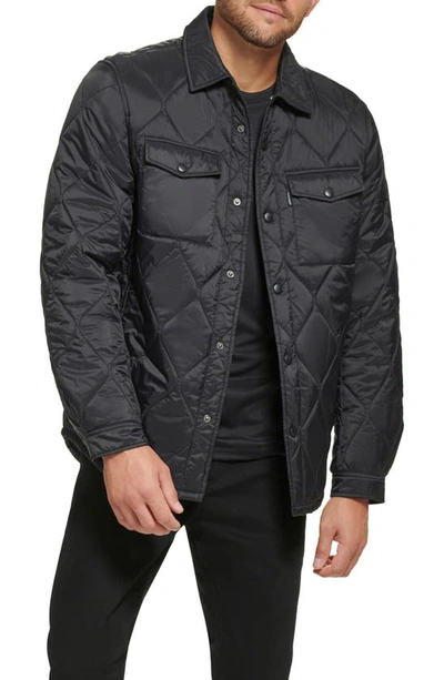 Shop Calvin Klein Water Resistant Quilted Shirt Jacket In Black