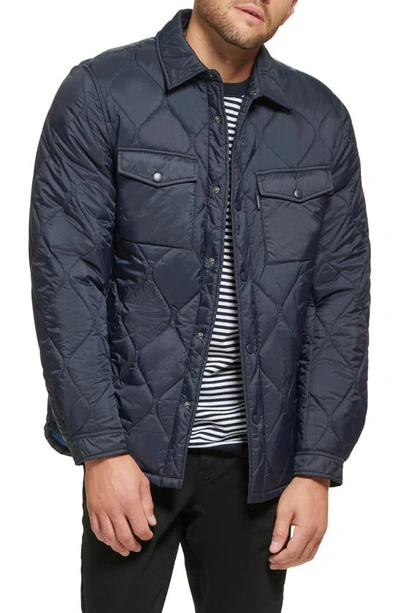 Shop Calvin Klein Water Resistant Quilted Shirt Jacket In Navy