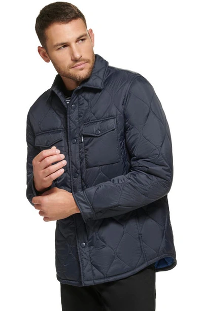 Shop Calvin Klein Water Resistant Quilted Shirt Jacket In Navy