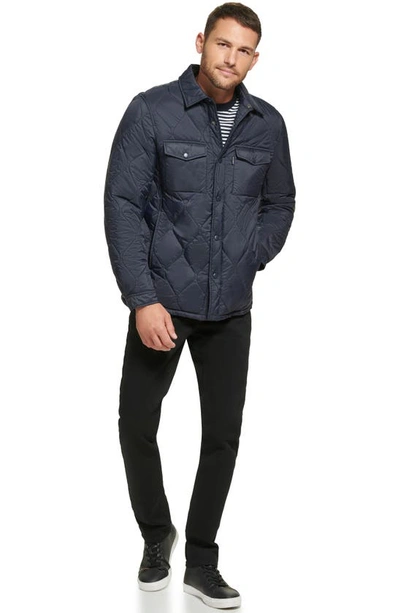 Shop Calvin Klein Water Resistant Quilted Shirt Jacket In Navy