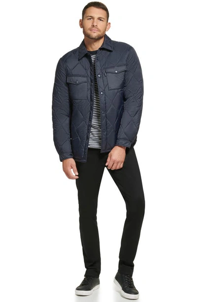 Shop Calvin Klein Water Resistant Quilted Shirt Jacket In Navy