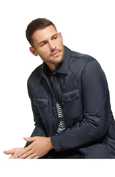 Shop Calvin Klein Water Resistant Quilted Shirt Jacket In Navy
