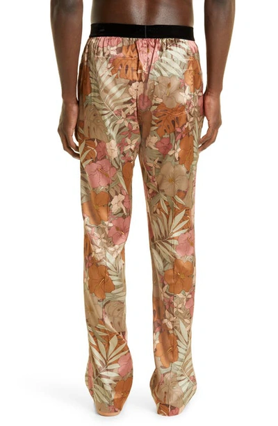 Shop Tom Ford Botanical Print Stretch Silk Pajama Pants In Pink / Green