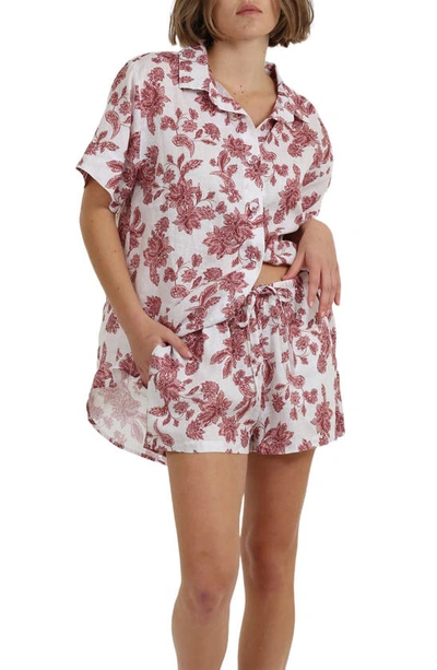 Shop Papinelle Resort Floral Linen Pajama Top In Cinnamon Floral