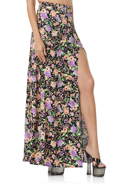 Shop Afrm Harris Floral Print Maxi Skirt In Noir Violet Garden