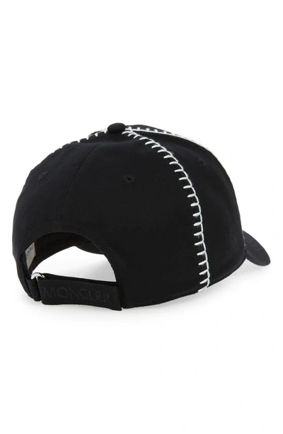 Shop Moncler Whipstitch Detail Logo Cotton Baseball Cap In Black