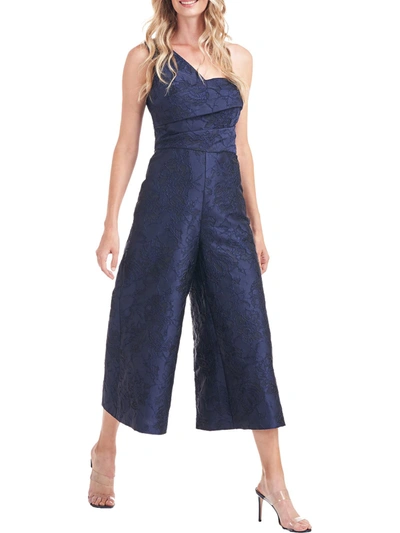 Shop Kay Unger Pandora Womens Jacquard Crop Jumpsuit In Blue