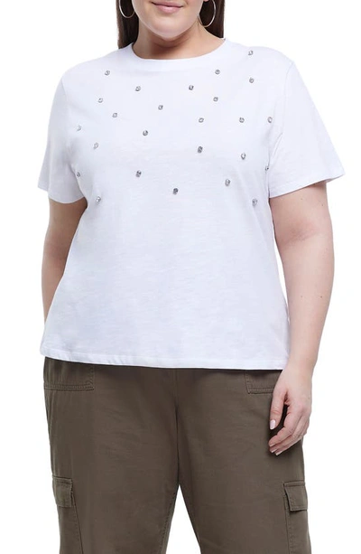 Shop River Island Diamanté Scatter Cotton T-shirt In White