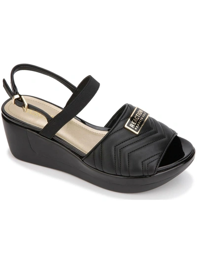 Shop Kenneth Cole Reaction Pepea Two Piece Quilted Womens Dressy Slip On Wedge Sandals In Black