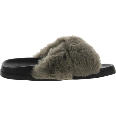 Shop Aqua Softly Womens Faux Fur Slip On Slide Slippers In Grey