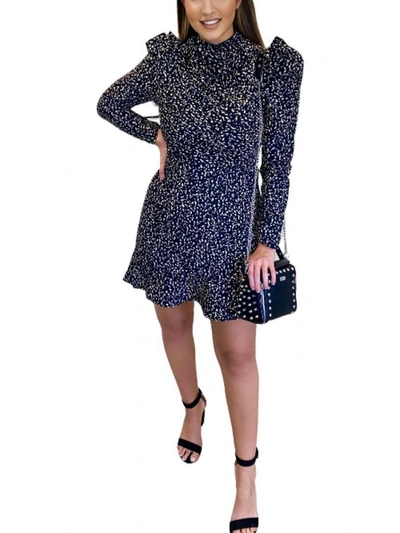 Shop Ax Paris Womens Mock-neck Printed Fit & Flare Dress In Blue