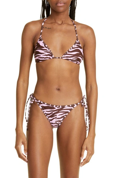 Shop Attico Zebra Print Two-piece Swimsuit In Coffee Pink