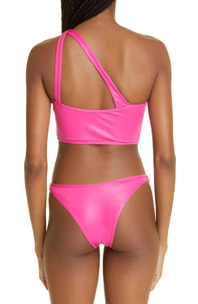 Shop Attico Cutout One-shoulder Two-piece Swimsuit In Fuchsia