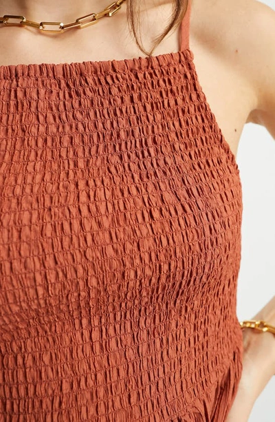 Asos Design Square Neck Shirred Mini Sundress In Rust In Light Burgundy