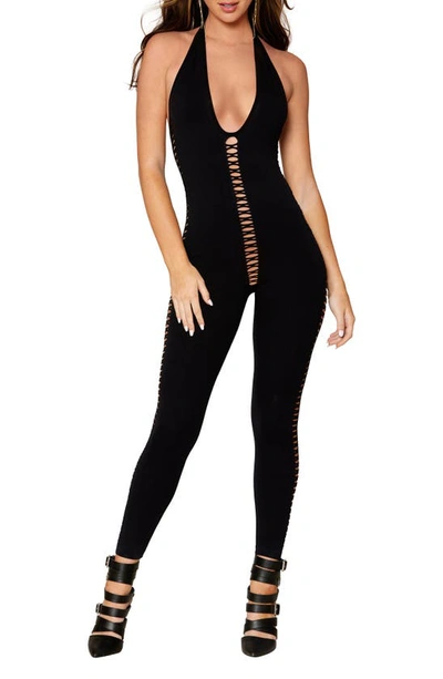 Shop Dreamgirl Strappy Cutout Catsuit In Black