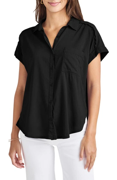Shop Splendid Paige High-low Cotton Blend Button-up Shirt In Black