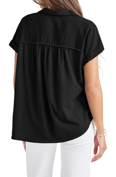 Shop Splendid Paige High-low Cotton Blend Button-up Shirt In Black