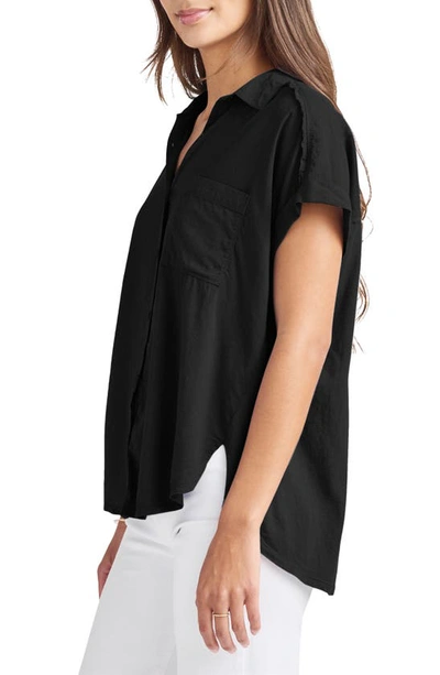 Shop Splendid Paige High-low Cotton Blend Button-up Shirt In Black