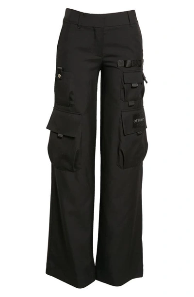 Shop Off-white Toybox Multipocket Wide Leg Wool Cargo Pants In Black