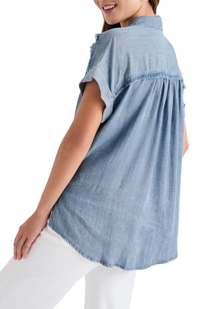 Shop Splendid Kathryn Frayed Denim Shirt In Indigo