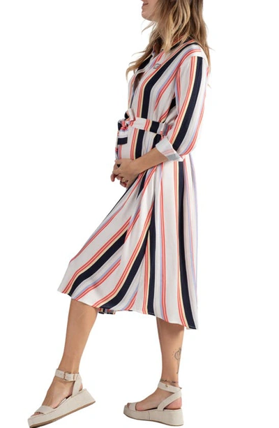 Shop Cache Coeur Normandie Stripe Maternity/nursing Shirtdress In Red Marine