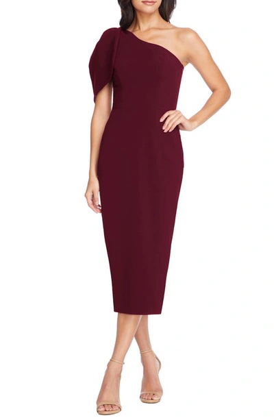 Shop Dress The Population Tiffany One-shoulder Midi Dress In Burgundy