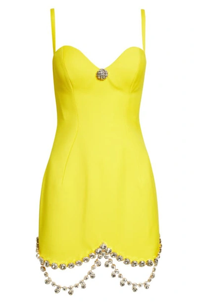 Shop Area Draped Crystal Stretch Wool Dress In Yellow