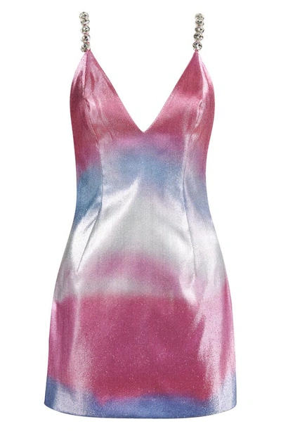 Shop Area Crystal Strap Ombré Stretch Lamé Dress In Pink Multi