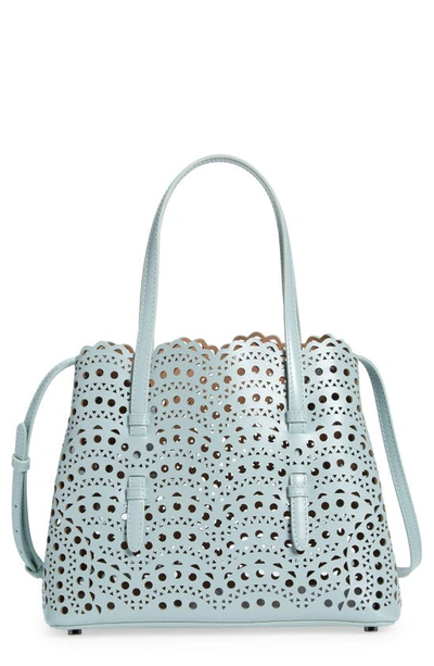 Shop Alaïa Small Mina Perforated Leather Tote In Gris Vert