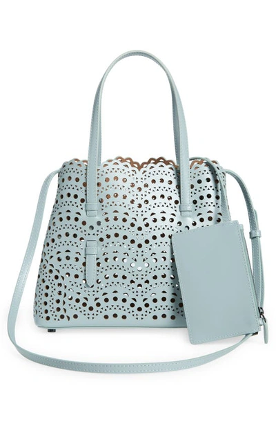 Shop Alaïa Small Mina Perforated Leather Tote In Gris Vert