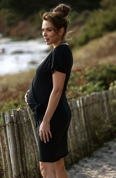 Shop Cache Coeur Matelot Maternity/nursing Dress In Black